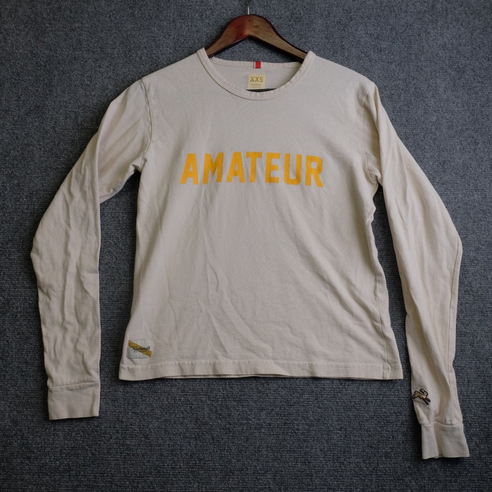 Tracksmith Shirt Mens XXS Cream Amateur Long Sleeve Running Tee Varsity Cotton